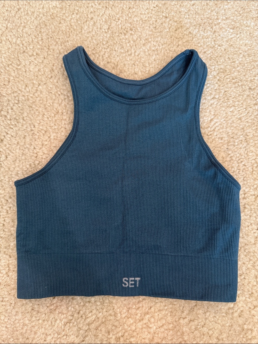 SET Active Ribbed High Neck Sports Bra in Deep Teal